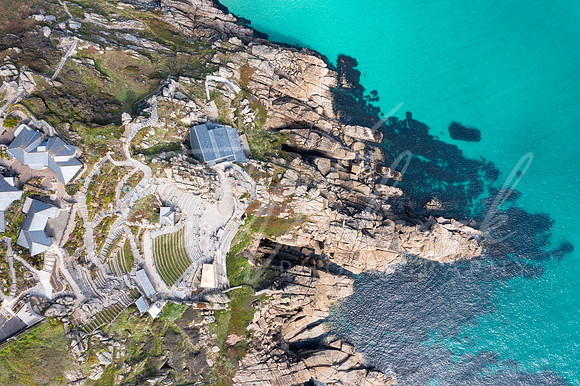 Aerial photograph of Porthcurno Beach nr Lands End, Cornwall, En