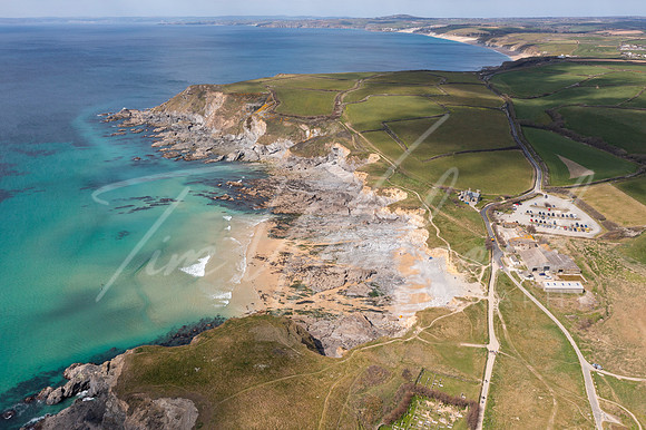 Aerial photograph of Gunwalloe Church Cove and Dollar Cove neart