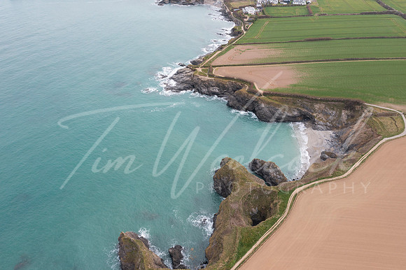 Aerial photograph taken near Trevone Beach nr Padstow, Cornwall,