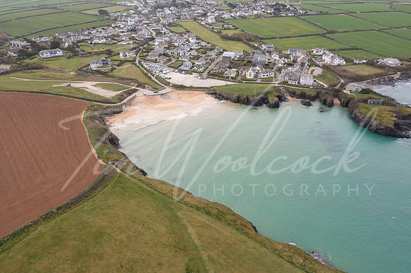 Aerial photograph taken near Trevone Beach nr Padstow, Cornwall,