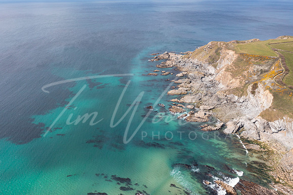 Aerial photograph of Gunwalloe Church Cove and Dollar Cove neart