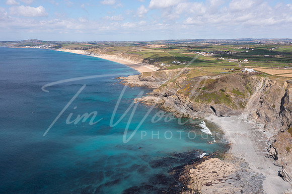 Aerial photograph of Loe Bar and Gunwalloe Beach, Cornwall, Engl