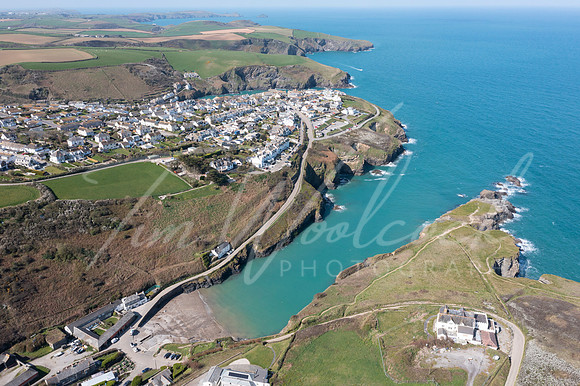 Aerial photograph of Port Gaverne, Cornwall, England.