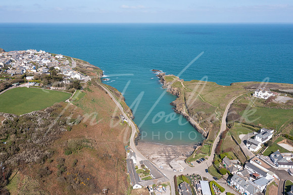 Aerial photograph of Port Gaverne, Cornwall, England.