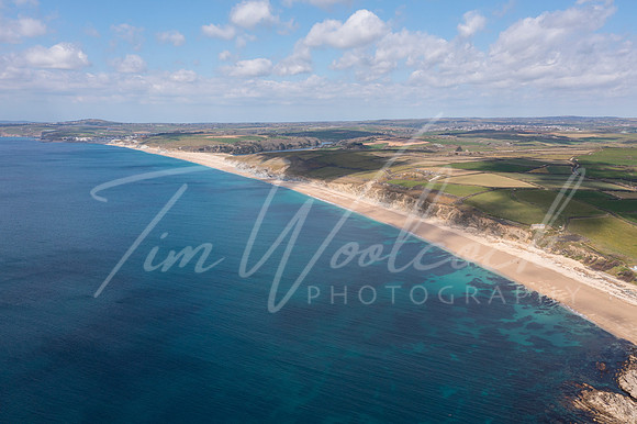 Aerial photograph of Loe Bar and Gunwalloe Beach, Cornwall, Engl