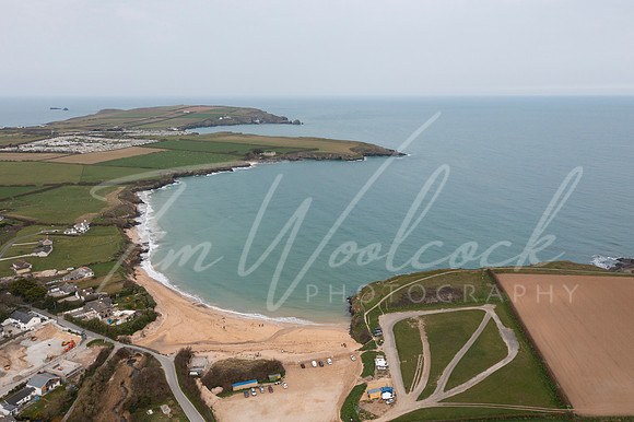 Aerial photograph taken near Trevone Beach nr Padstow, Cornwall,
