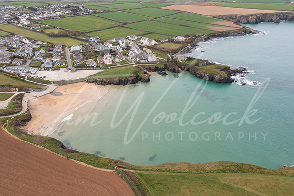 Aerial photograph taken near Trevone Beach nr Padstow, Cornwall,