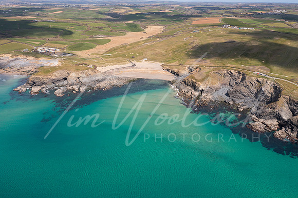 Aerial photograph of Gunwalloe Church Cove and Dollar Cove neart