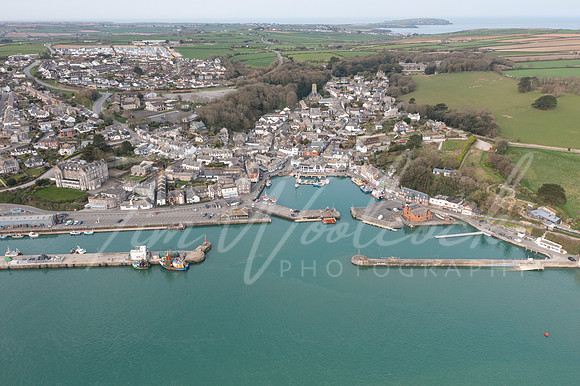 Aerial photograph taken near Padstow Harbour, Cornwall, England.