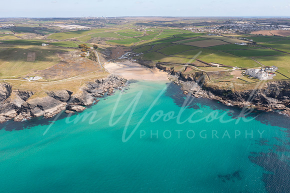Aerial photograph of Poldhu Beach near the Lizard, Cornwall, Eng