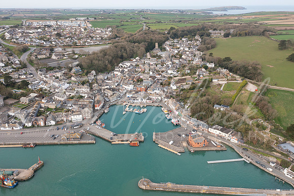 Aerial photograph taken near Padstow Harbour, Cornwall, England.