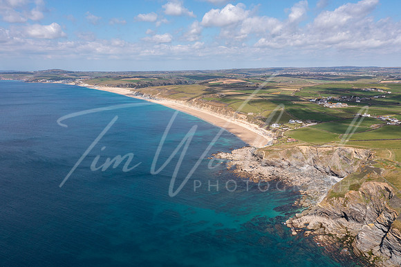 Aerial photograph of Loe Bar and Gunwalloe Beach, Cornwall, Engl