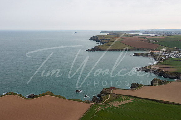 Aerial photograph taken near Trevone Beach nr Padstow, Cornwall,