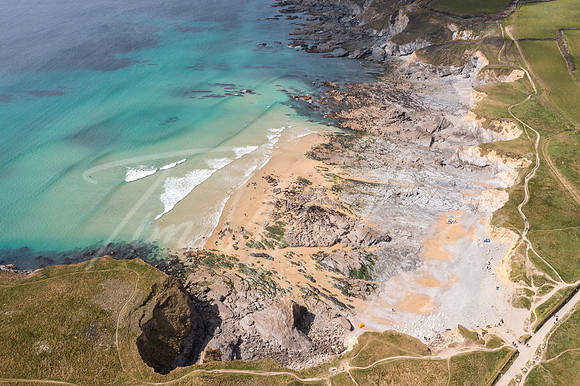 Aerial photograph of Gunwalloe Church Cove and Dollar Cove neart