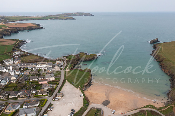 Aerial photograph of Porth Beach nr Newquay, Cornwall, England.