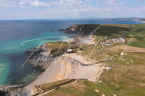 Aerial photograph of Gunwalloe Church Cove and Dollar Cove neart